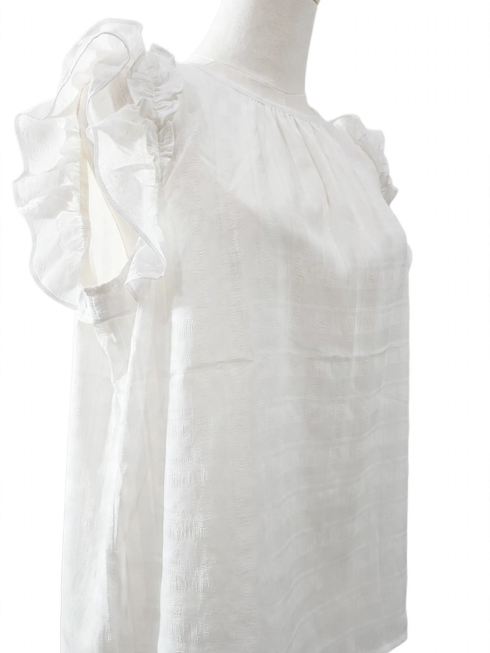Anne Klein White Ruffle Flutter Sleeve Blouse Size M NWOT